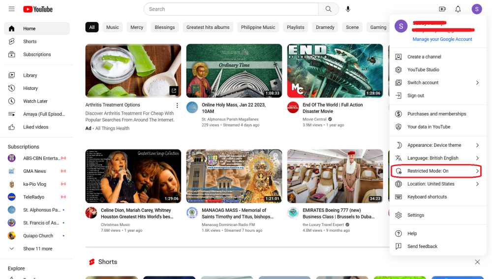 Active Restricted Mode on YouTube